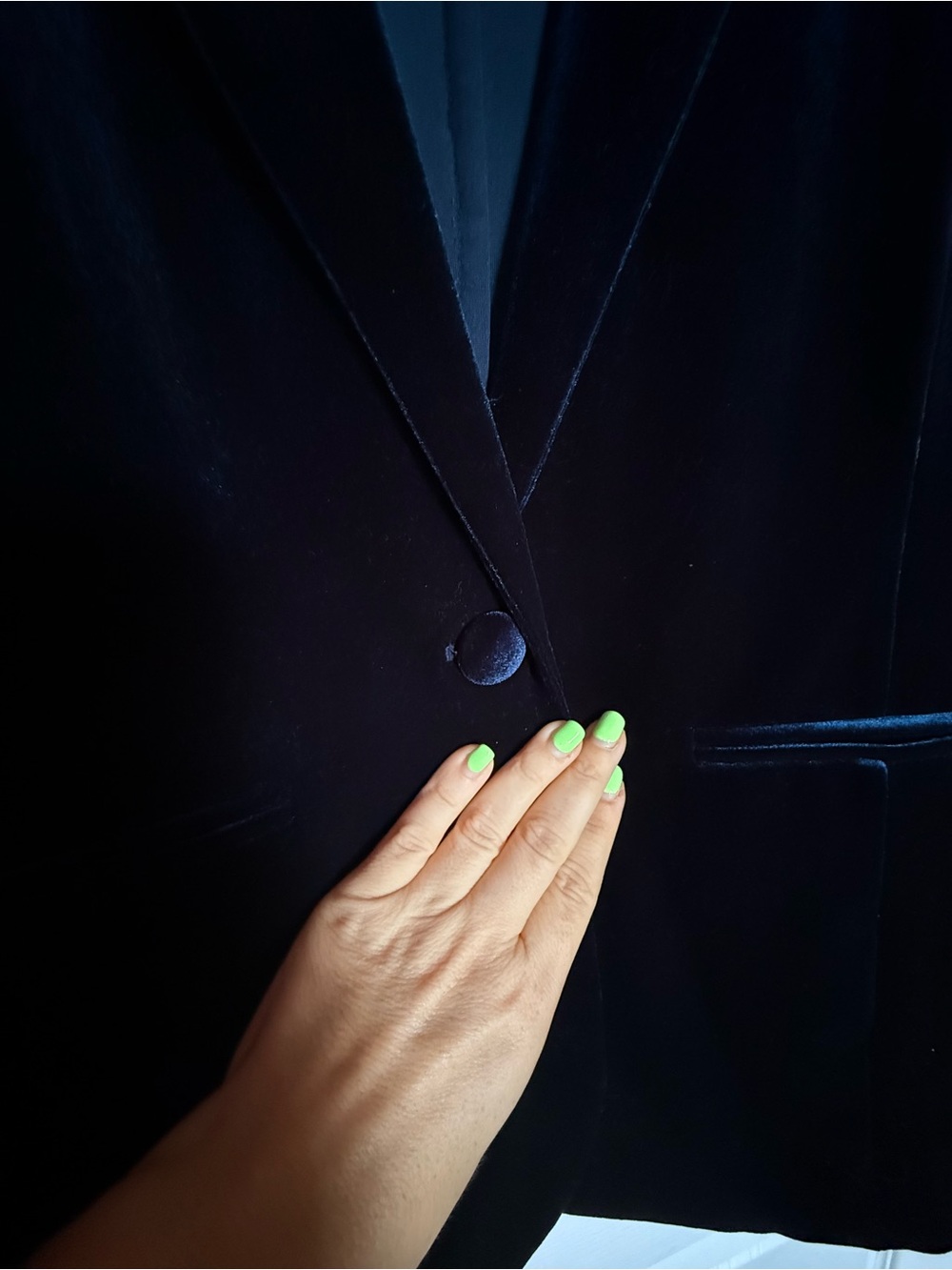 Tahari Navy Velvet Single-Button Blazer - Picture 3 of 6